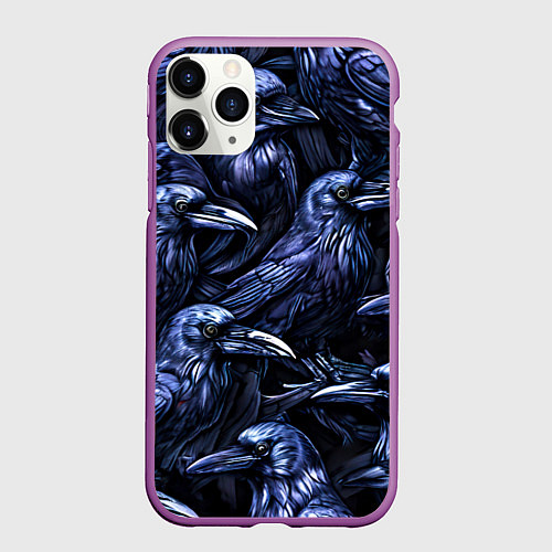 Чехол iPhone 11 Pro матовый Черные вороны / 3D-Фиолетовый – фото 1