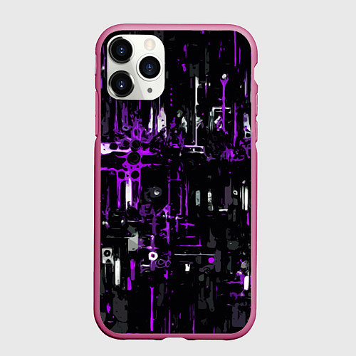 Чехол iPhone 11 Pro матовый Бело-фиолетовая тревожная абстракция на чёрном фон / 3D-Малиновый – фото 1