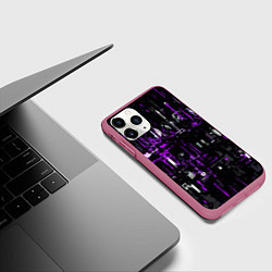 Чехол iPhone 11 Pro матовый Бело-фиолетовая тревожная абстракция на чёрном фон, цвет: 3D-малиновый — фото 2