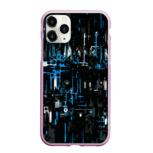 Чехол iPhone 11 Pro матовый Бело-синяя тревожная абстракция на чёрном фоне / 3D-Розовый – фото 1