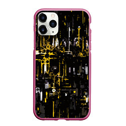 Чехол iPhone 11 Pro матовый Бело-жёлтая абстракция на чёрном фоне, цвет: 3D-малиновый