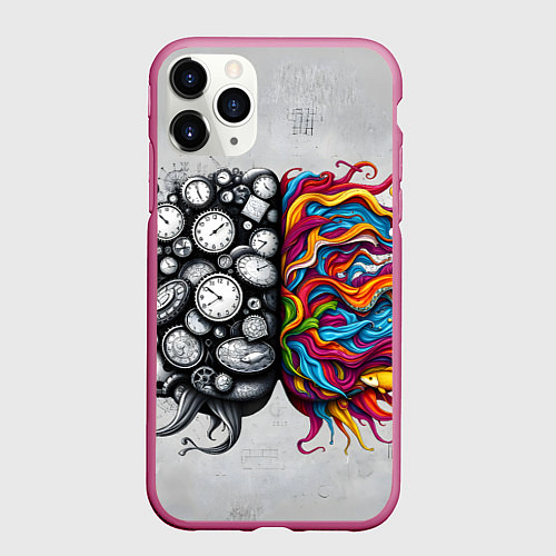 Чехол iPhone 11 Pro матовый Полушария мозга / 3D-Малиновый – фото 1