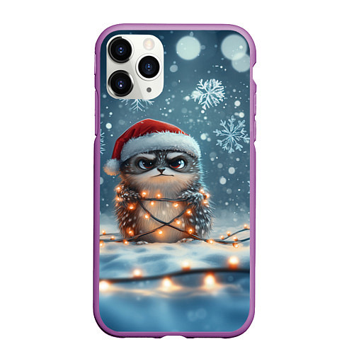 Чехол iPhone 11 Pro матовый Сердитый новогодний ёжик / 3D-Фиолетовый – фото 1
