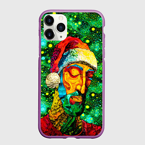 Чехол iPhone 11 Pro матовый Ded Moroz: pop-art-brut-nouveau pointillism / 3D-Фиолетовый – фото 1