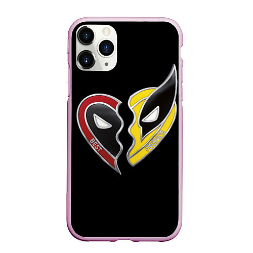 Чехол iPhone 11 Pro матовый Deadpool and Wolverine best friends / 3D-Розовый – фото 1