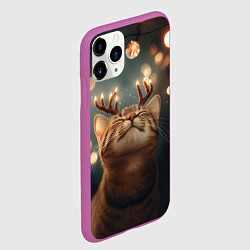 Чехол iPhone 11 Pro матовый Довольный рыжий котик с рогами из огоньков, цвет: 3D-фиолетовый — фото 2