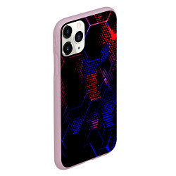 Чехол iPhone 11 Pro матовый Красно-синие точки и линии на чёрном фоне, цвет: 3D-розовый — фото 2