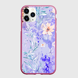 Чехол iPhone 11 Pro матовый Растения на розовом фоне, цвет: 3D-малиновый