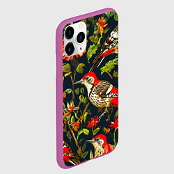 Чехол iPhone 11 Pro матовый Дятлы и цветочки, цвет: 3D-фиолетовый — фото 2