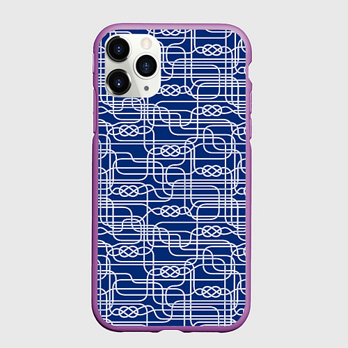 Чехол iPhone 11 Pro матовый Паттерн с узлами водопроводного лабиринта / 3D-Фиолетовый – фото 1
