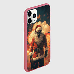 Чехол iPhone 11 Pro матовый Санта скелет на фоне огня, цвет: 3D-малиновый — фото 2