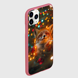 Чехол iPhone 11 Pro матовый Рыжая лисица в огоньках, цвет: 3D-малиновый — фото 2