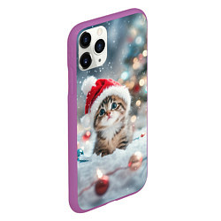 Чехол iPhone 11 Pro матовый Маленький котенок и елочные игрушки, цвет: 3D-фиолетовый — фото 2