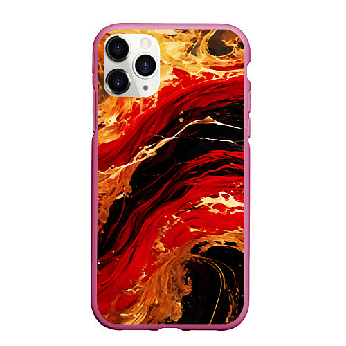 Чехол iPhone 11 Pro матовый Красно-золотые брызги на чёрном фоне / 3D-Малиновый – фото 1