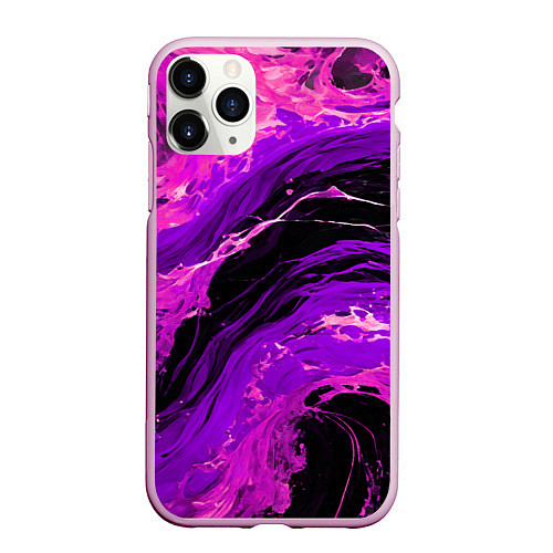 Чехол iPhone 11 Pro матовый Фиолетовые брызги на чёрном фоне / 3D-Розовый – фото 1