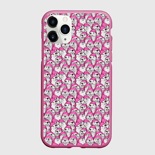 Чехол iPhone 11 Pro матовый Выдры новогодние / 3D-Малиновый – фото 1