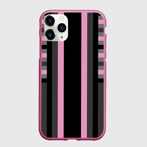 Чехол iPhone 11 Pro матовый Розово серый полосатый узор / 3D-Малиновый – фото 1