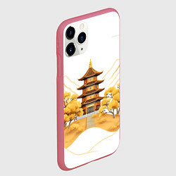 Чехол iPhone 11 Pro матовый Аппликация с японским пейзажем, цвет: 3D-малиновый — фото 2