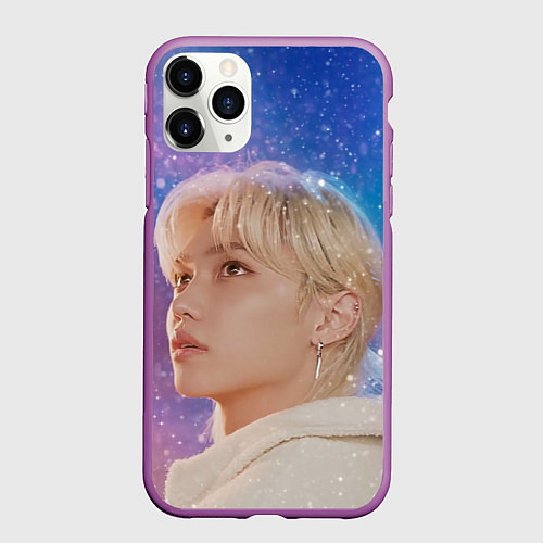 Чехол iPhone 11 Pro матовый Winter falls Felix Stray Kids / 3D-Фиолетовый – фото 1