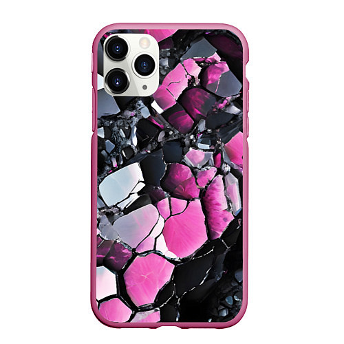 Чехол iPhone 11 Pro матовый Чёрно-розовый камень / 3D-Малиновый – фото 1