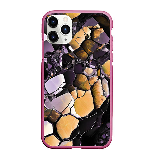 Чехол iPhone 11 Pro матовый Чёрно-жёлтый камень / 3D-Малиновый – фото 1