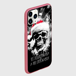 Чехол iPhone 11 Pro матовый Череп в шапке Санты в дыму, цвет: 3D-малиновый — фото 2