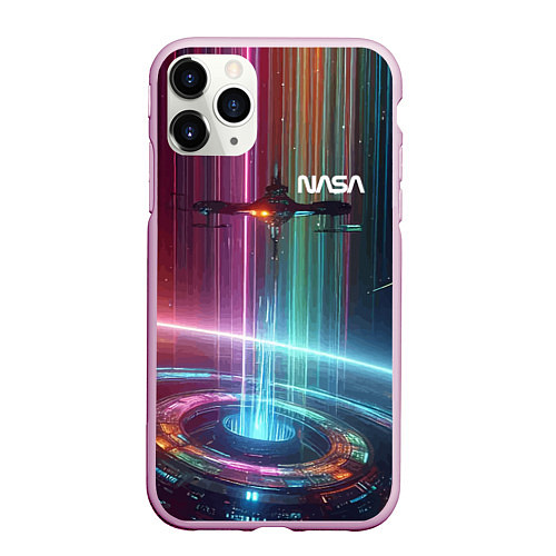 Чехол iPhone 11 Pro матовый Spaceship in the neon cosmos - nasa / 3D-Розовый – фото 1