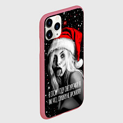Чехол iPhone 11 Pro матовый Блондинка в шапке Деда Мороза, цвет: 3D-малиновый — фото 2