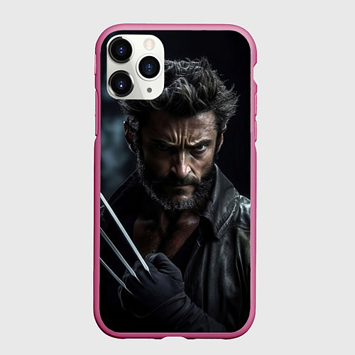 Чехол iPhone 11 Pro матовый Хью Джекман - росомаха / 3D-Малиновый – фото 1