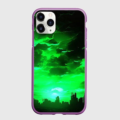 Чехол iPhone 11 Pro матовый Кислотный зелёный закат / 3D-Фиолетовый – фото 1