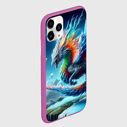 Чехол iPhone 11 Pro матовый Полигональный дракон на планете водопадов и грибов, цвет: 3D-фиолетовый — фото 2