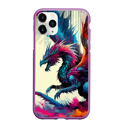 Чехол iPhone 11 Pro матовый Крылатый дракон - акварель / 3D-Фиолетовый – фото 1