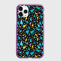 Чехол iPhone 11 Pro матовый Разноцветные яркие треугольники на черном, цвет: 3D-фиолетовый