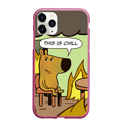 Чехол iPhone 11 Pro матовый This is chill - this is fine мем, цвет: 3D-малиновый