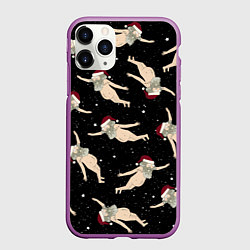 Чехол iPhone 11 Pro матовый Рик и Морти новогодний паттерн, цвет: 3D-фиолетовый