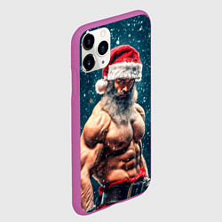 Чехол iPhone 11 Pro матовый Санта Клаус - атлет мускулистый, цвет: 3D-фиолетовый — фото 2