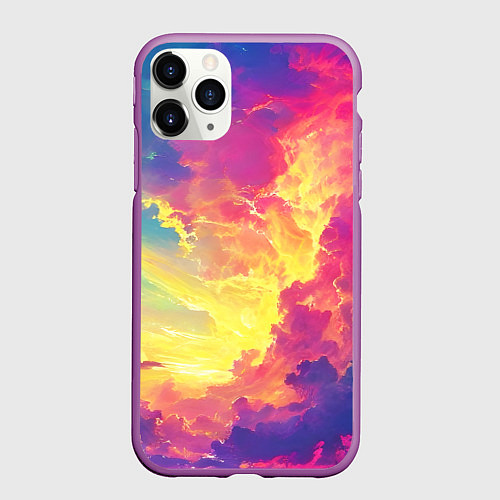 Чехол iPhone 11 Pro матовый Розовые облака на синем небе / 3D-Фиолетовый – фото 1