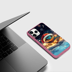 Чехол iPhone 11 Pro матовый Новогодняя змейка в гирляндах, цвет: 3D-малиновый — фото 2