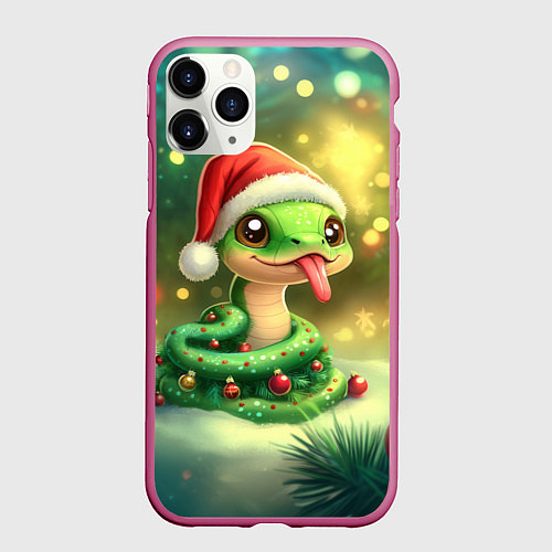 Чехол iPhone 11 Pro матовый Змейка показывает язык / 3D-Малиновый – фото 1