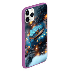 Чехол iPhone 11 Pro матовый Синяя змея с золотыми пятнами, цвет: 3D-фиолетовый — фото 2