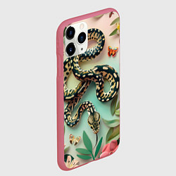 Чехол iPhone 11 Pro матовый Змея и бабочки, цвет: 3D-малиновый — фото 2