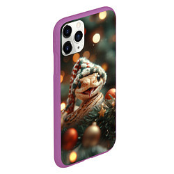 Чехол iPhone 11 Pro матовый Забавная новогодняя змея, цвет: 3D-фиолетовый — фото 2