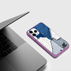 Чехол iPhone 11 Pro матовый Сине-белый пэчворк, цвет: 3D-фиолетовый — фото 2