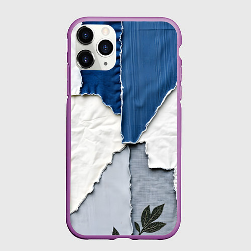 Чехол iPhone 11 Pro матовый Сине-белый пэчворк / 3D-Фиолетовый – фото 1