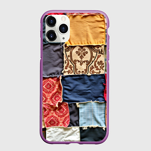 Чехол iPhone 11 Pro матовый Яркий пэчворк / 3D-Фиолетовый – фото 1