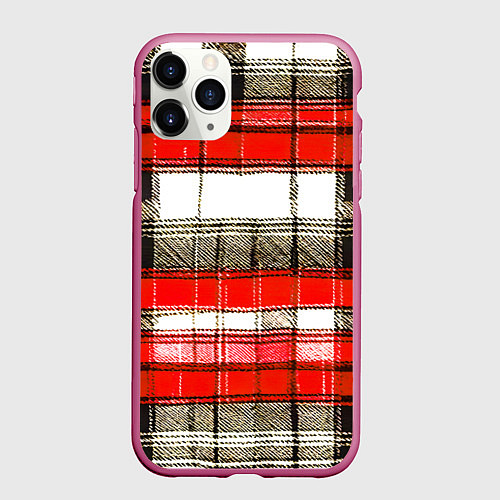 Чехол iPhone 11 Pro матовый Чёрные полосы на красно-белом фоне / 3D-Малиновый – фото 1