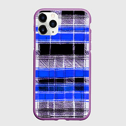 Чехол iPhone 11 Pro матовый Белые полосы на чёрно-синем фоне, цвет: 3D-фиолетовый