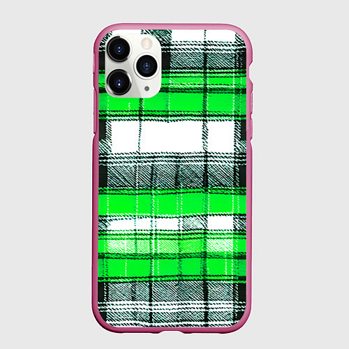 Чехол iPhone 11 Pro матовый Чёрные полосы на зелёном-белом фоне / 3D-Малиновый – фото 1