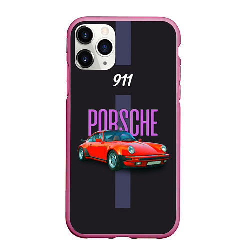 Чехол iPhone 11 Pro матовый Porsche 911 cпортивный немецкий автомобиль / 3D-Малиновый – фото 1