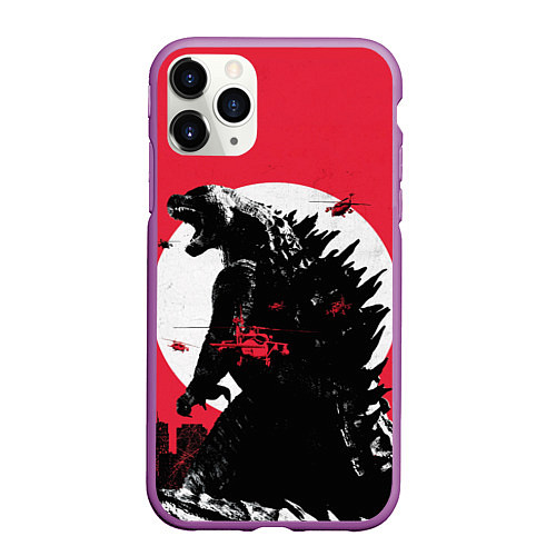 Чехол iPhone 11 Pro матовый Godzilla destroys the city / 3D-Фиолетовый – фото 1